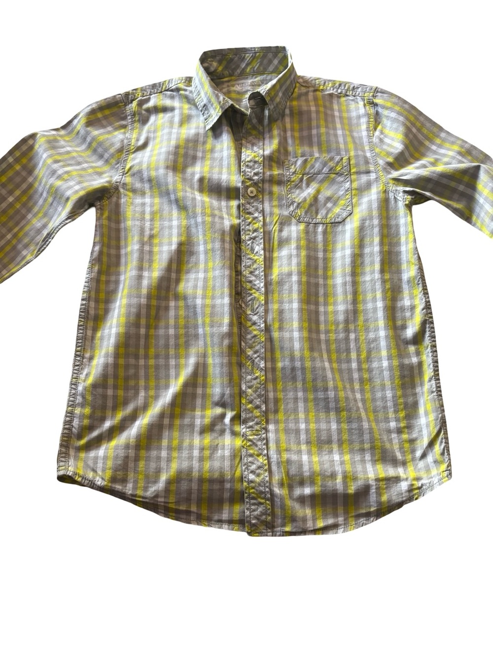 Arizona Jean Company Gray and Yellow Plaid Button-Down Shirt